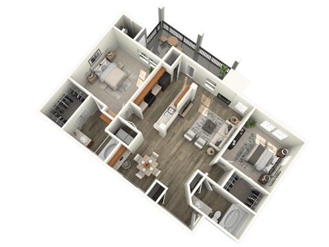 Floor plan for 2 beds, 2 baths, 1262 sqft